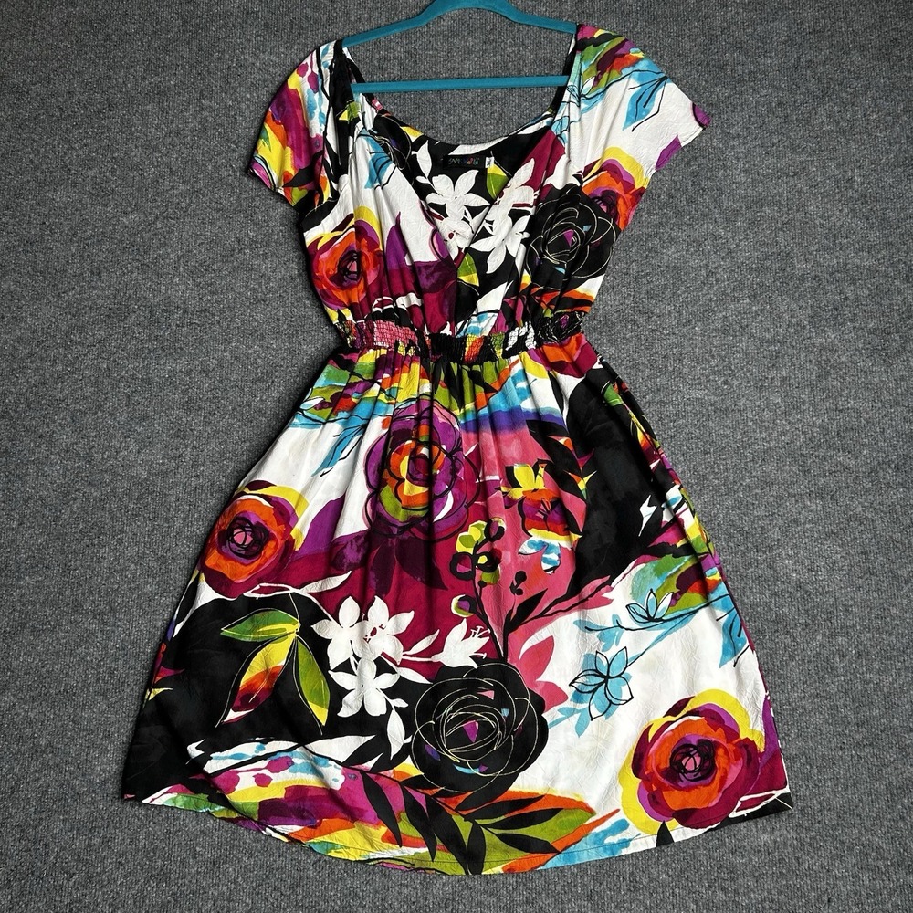 Vintage Jams World Ali V Neck Floral Dress Size Xl Sherbet Garden